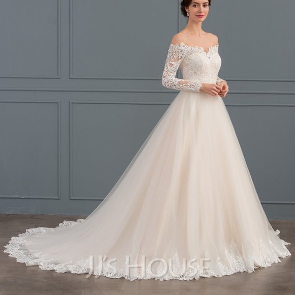 WEDDING DRESS Ball-Gown Off-the-Shoulder Train